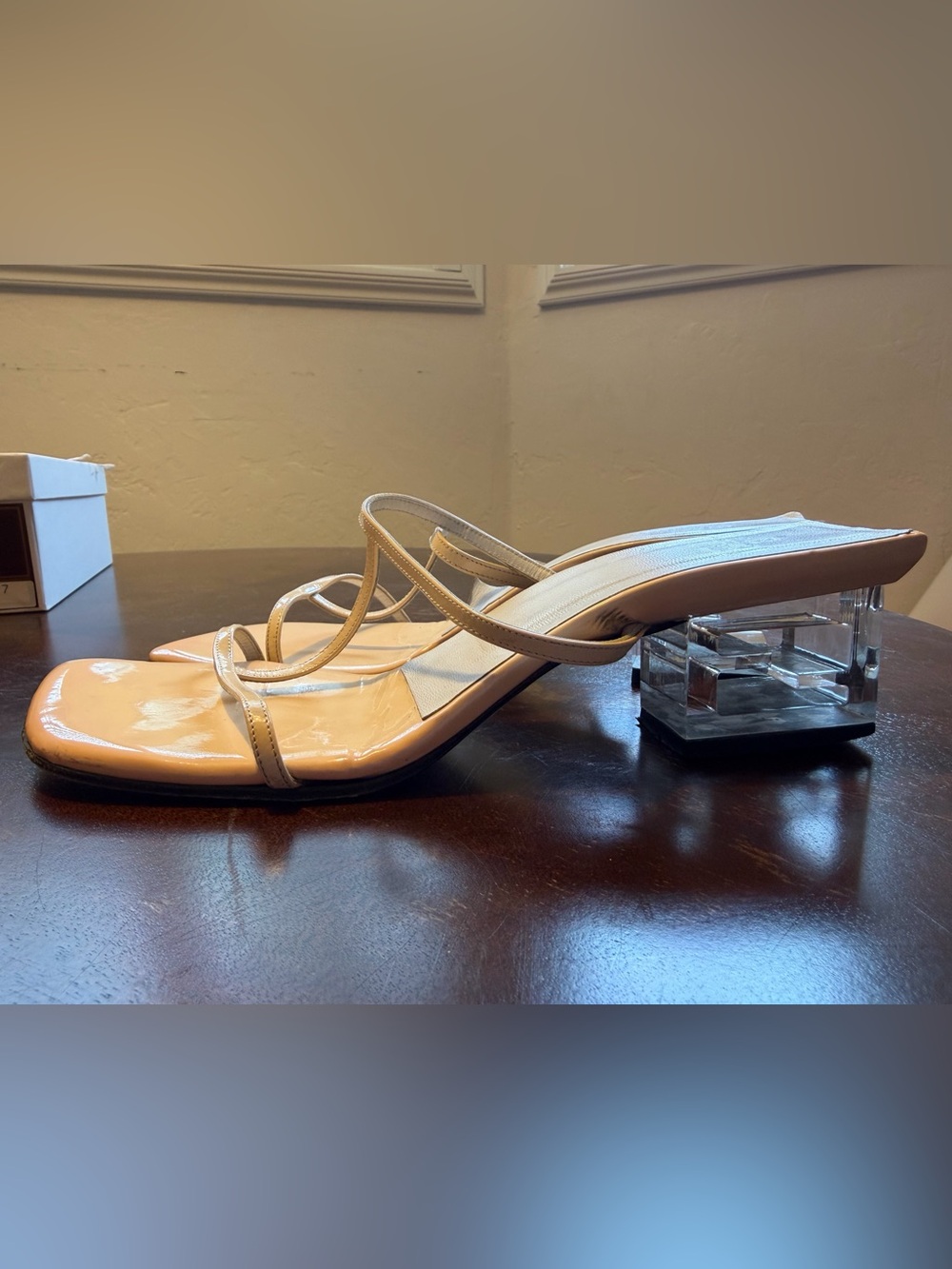 Fendi Nude Patent Leather Strappy Clear Block Heel Sandals Vintage Y2K - Picture 7 of 9
